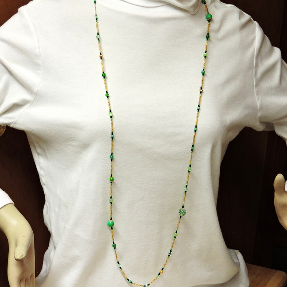 X-tra Long Light Weight Necklace 50" green & gold, handmade, OOAK, NWOT ... x6 - Picture 3 of 6